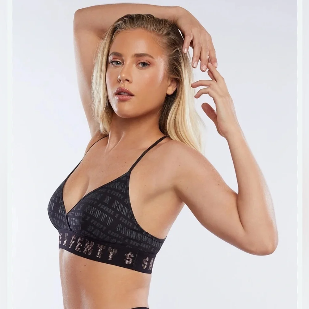 Savage X Fenty Lingerie by Rihanna Bralette Forever Savage Black Gray Signature